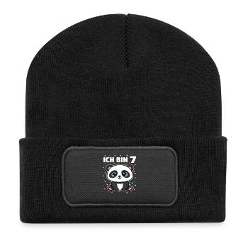 Ich bin 7 - Süßes Panda zum 7. Geburtstag - Recycelte Patch Beanie - Schwarz - Vorne
