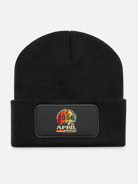Vintage April 1956 Jahrgang Retro Geburtstag - Recycelte Patch Beanie - Schwarz
