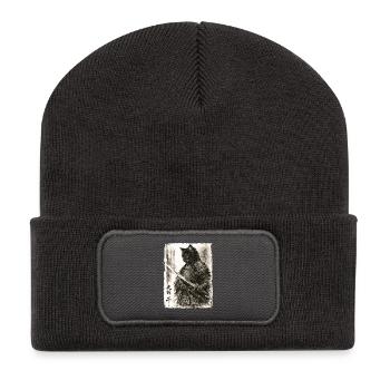Samurai Cat Japanese Warrior Ukiyoe Anime - Recycled Patch Beanie - dark grey - Front