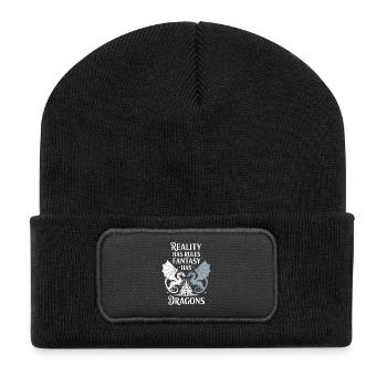 Fiction Fantasy Dragon Novel Bookworm Funny - Recycled Patch Beanie - black - Front