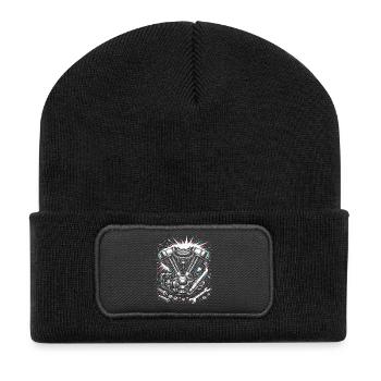 Motorcycle Engine Screwdriver Tuning Design - Recycled Patch Beanie - black - Front