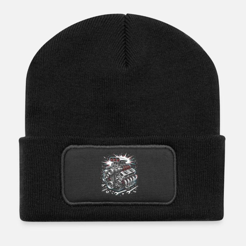 Motor Tuning Schrauber Motorsport Design  - Recycelte Patch Beanie - Schwarz