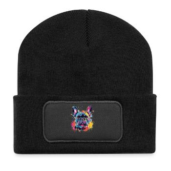 Bunte Splash-Art des französischen Bulldoggenhundes - Recycelte Patch Beanie - Schwarz - Vorne