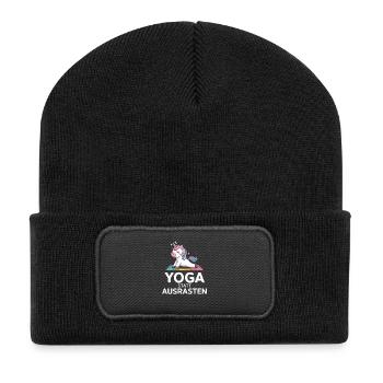  Yoga Statt Ausrasten Einhorn Yoga Motiv Für - Recycelte Patch Beanie - Schwarz - Vorne