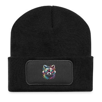 Bunter Waschbär Wasserfarben Spritzer - Recycelte Patch Beanie - Schwarz - Vorne