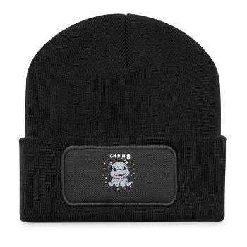 Ich bin 8 - Süßes Nilpferd zum 8. Geburtstag - Recycelte Patch Beanie - Schwarz - Vorne