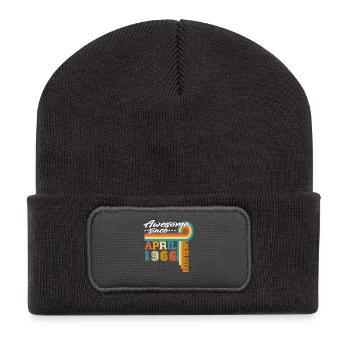 April 1966 Jahrgang geboren Geburtstag Geschenk - Recycelte Patch Beanie - Dunkelgrau - Vorne