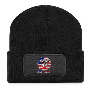 Mops-Patriot mit roter Brille - Recycelte Patch Beanie - Schwarz - Vorne