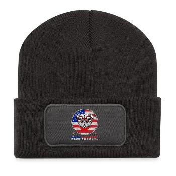 Mops-Patriot mit roter Brille - Recycelte Patch Beanie - Dunkelgrau - Vorne
