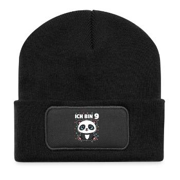 Ich bin 9 - Süßes Panda zum 9. Geburtstag - Recycelte Patch Beanie - Schwarz - Vorne