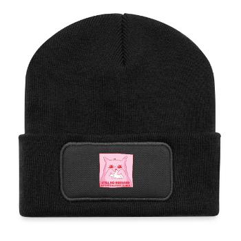 No Husband Cat Saying - Recycled Patch Beanie - black - Front