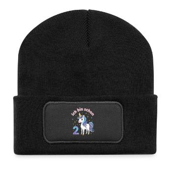2. Geburtstag Einhorn Mädchen Ich bin schon 2 - Recycelte Patch Beanie - Schwarz - Vorne