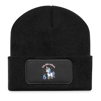 6. Geburtstag Einhorn Mädchen Ich bin schon 6 - Recycelte Patch Beanie - Schwarz - Vorne