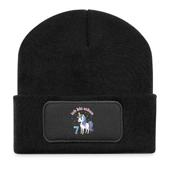7. Geburtstag Einhorn Mädchen Ich bin schon 7 - Recycelte Patch Beanie - Schwarz - Vorne
