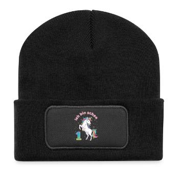 1. Geburtstag Einhorn Mädchen Ich bin schon 1 - Recycelte Patch Beanie - Schwarz - Vorne