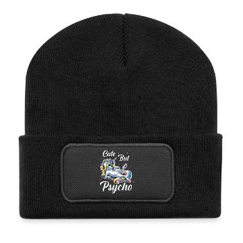 Niedliches Psycho Einhorn - Recycelte Patch Beanie - Schwarz - Vorne