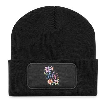 Lily Aquarellblüten - Recycelte Patch Beanie - Schwarz - Vorne