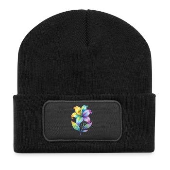Regenbogen Lilie Aquarell - Recycelte Patch Beanie - Schwarz - Vorne