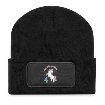 4. Geburtstag Einhorn Mädchen Ich bin schon 4 - Recycelte Patch Beanie - Schwarz - Vorne