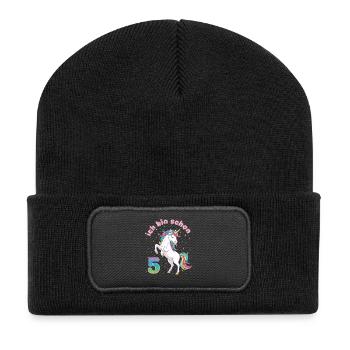 5. Geburtstag Einhorn Mädchen Ich bin schon 5 - Recycelte Patch Beanie - Schwarz - Vorne