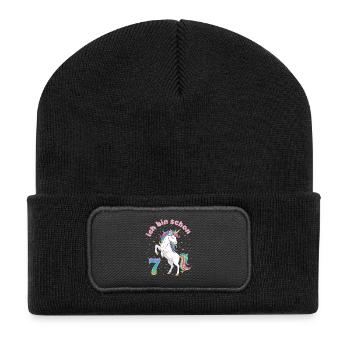 7. Geburtstag Einhorn Mädchen Ich bin schon 7 - Recycelte Patch Beanie - Schwarz - Vorne