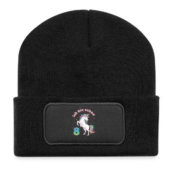 8. Geburtstag Einhorn Mädchen Ich bin schon 8 - Recycelte Patch Beanie - Schwarz - Vorne