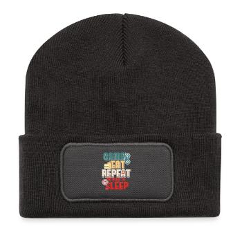 Game Eat Repeat No Sleep Gamer Quote - Recycled Patch Beanie - dark grey - Front