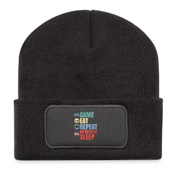 Game Eat Repeat No Need to Sleep Gamer Quote - Recycled Patch Beanie - dark grey - Front