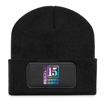 15e anniversaire Garçon Fille Adolescent Niveau 15 - Beanie recyclé à patch - noir - Devant