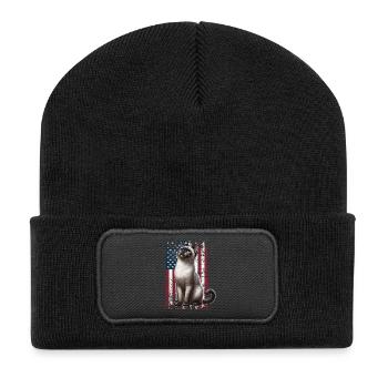 Siamese Cat US Siamkatze - Recycelte Patch Beanie - Schwarz - Vorne