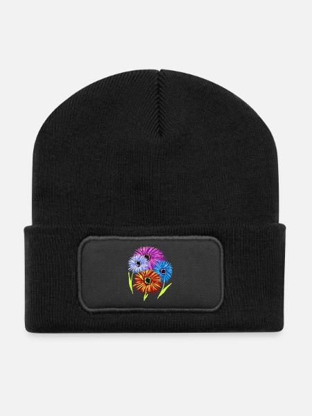 Flowers Summer Garden Flower Blossoms Flora - Recycled Patch Beanie - black