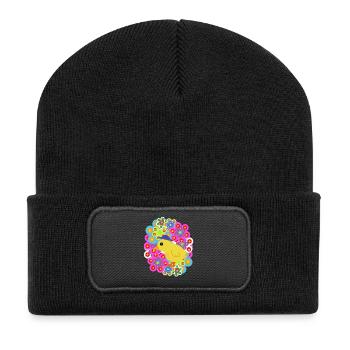 Retro Floral Chick Kids Child Chickens - Recycled Patch Beanie - black - Front