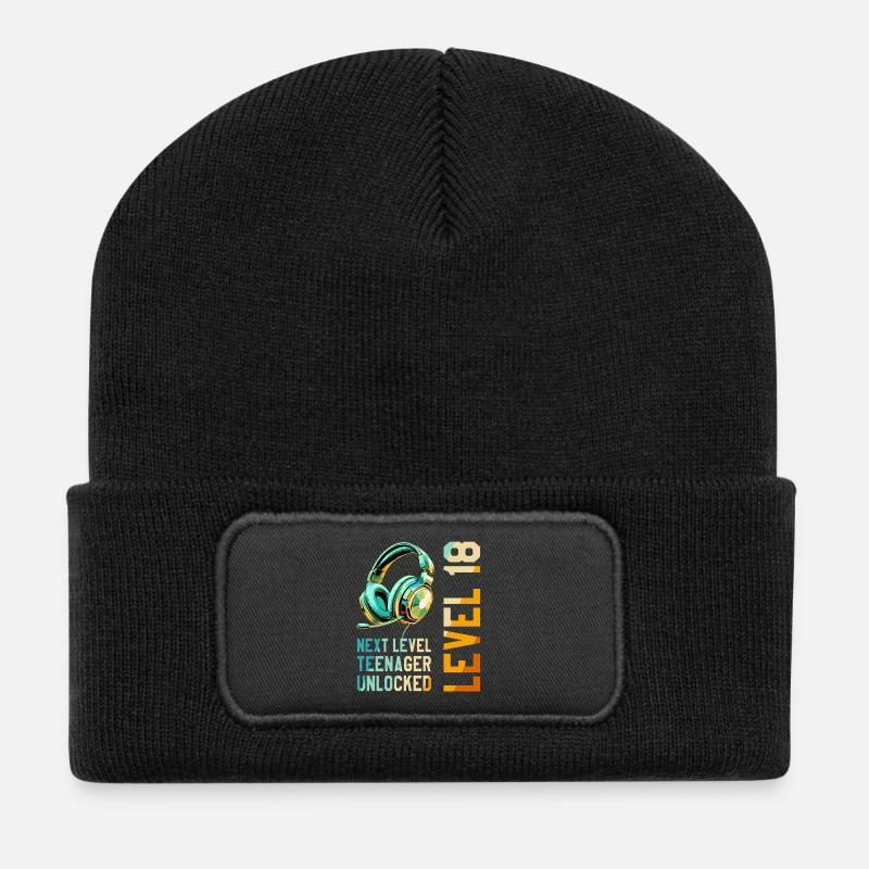 18. Geburtstag Junge Mädchen Teenager Level 18 - Recycelte Patch Beanie - Schwarz