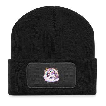 Pastel Unicorn on Cloud Arch - Recycled Patch Beanie - black - Front