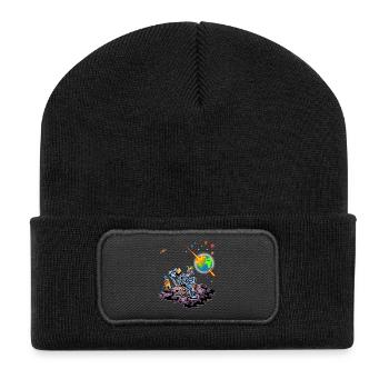 Astronaut Relaxing Earth Exploding Space Humor Art - Recycled Patch Beanie - black - Front