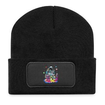 Psychedelische Astronauten-Schmelz-Regenbogen-Weltraum-Schleimkunst - Recycelte Patch Beanie - Schwarz - Vorne
