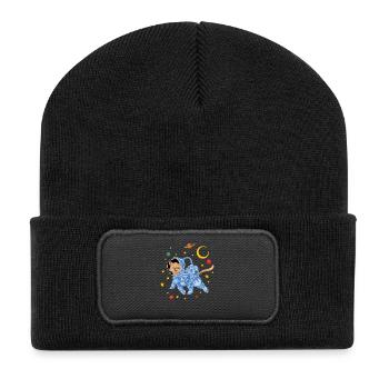Space Cat Astronaut Floating in Galaxy Stars - Recycled Patch Beanie - black - Front