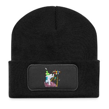 Astronaut and Alien Bowling in Space Galaxy Game - Recycled Patch Beanie - black - Front