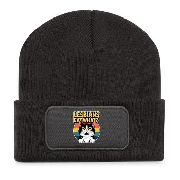 Lesbians Eat What? Funny Kitty Pride - Recycled Patch Beanie - dark grey - Front