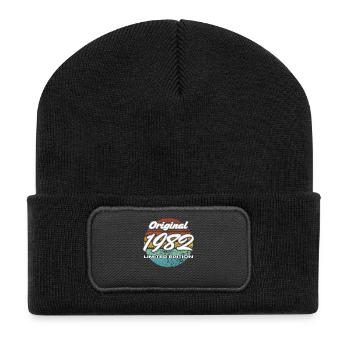 44. Geburtstag 1982 Geschenk für Männer und Frauen - Recycelte Patch Beanie - Schwarz - Vorne