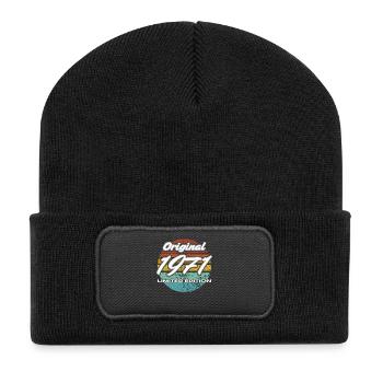 55th Birthday 1971 Gift for Men and Women - Recycled Patch Beanie - black - Front