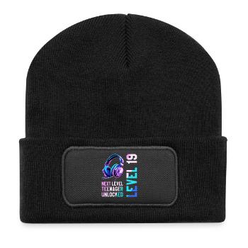 19th Birthday Boy Girl Teenager Level 19 - Recycled Patch Beanie - black - Front