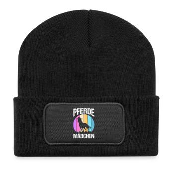 Reiten Pferdeliebhaber Reiterhof Pferde - Recycelte Patch Beanie - Schwarz - Vorne