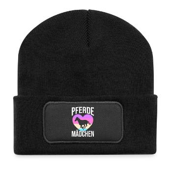 Reiten Pferdeliebhaber Reiterhof Pferde - Recycelte Patch Beanie - Schwarz - Vorne