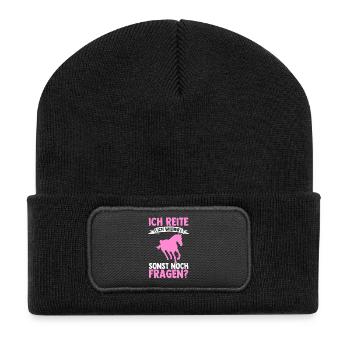 Reiten Pferdeliebhaber Reiterhof Pferde - Recycelte Patch Beanie - Schwarz - Vorne
