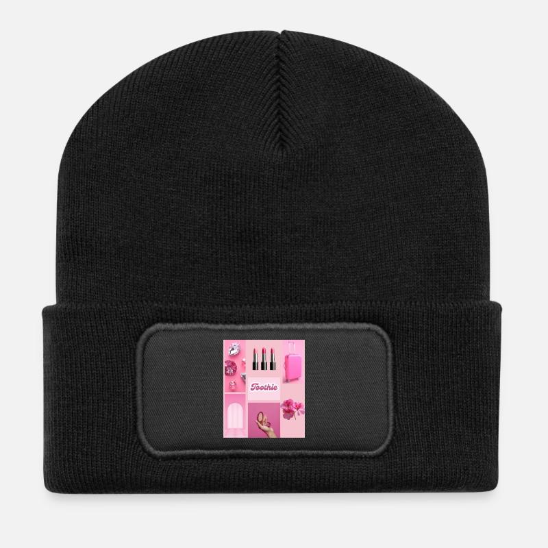 Toothie Pink Glam - Recycelte Patch Beanie - Schwarz