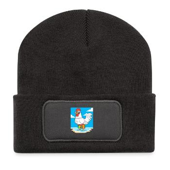 Sommerhuhn am Strand - Recycelte Patch Beanie - Dunkelgrau - Vorne
