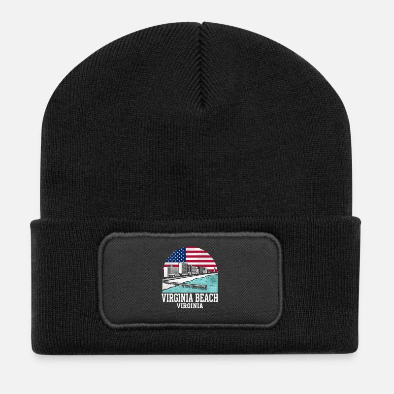 Virginia Beach City Virginia American Flag - Recycelte Patch Beanie - Schwarz