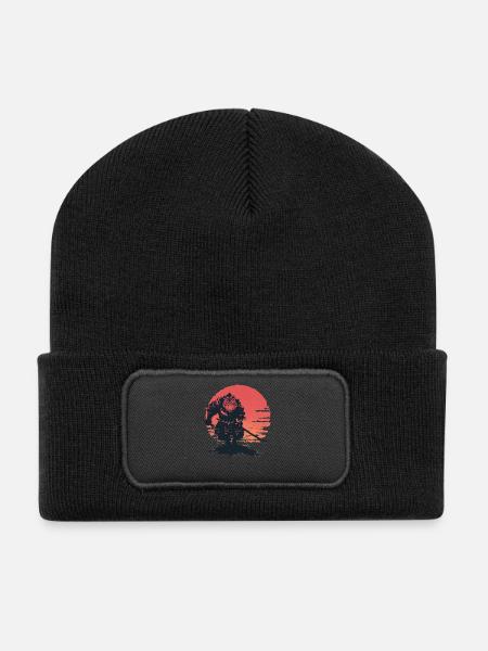 Tiger Samurai au Coucher du Soleil - Beanie recyclé à patch - noir