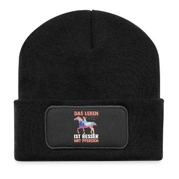 Reiten Pferdeliebhaber Reiterhof Pferde - Recycelte Patch Beanie - Schwarz - Vorne